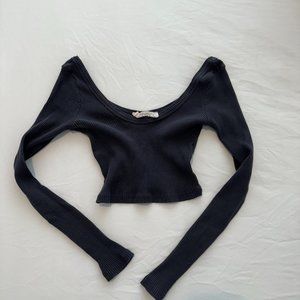 Navy Blue, Audrey 3+1, Long-Sleeve Cropped Top